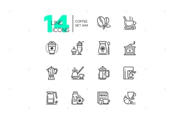 Coffee set - line design style icons