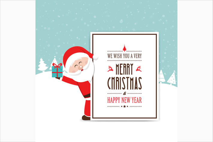 Santa Claus behind greeting banner vector
