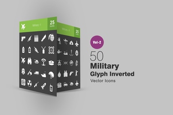 50 Military Glyph Inverted Icons
