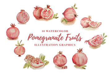 10 Watercolor Pomegranate Fruits Illustration