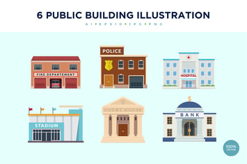 6 Modern Public Building Vector Illustration Set 1