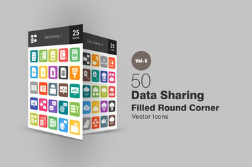 50 Data Sharing Flat Round Corner Icons