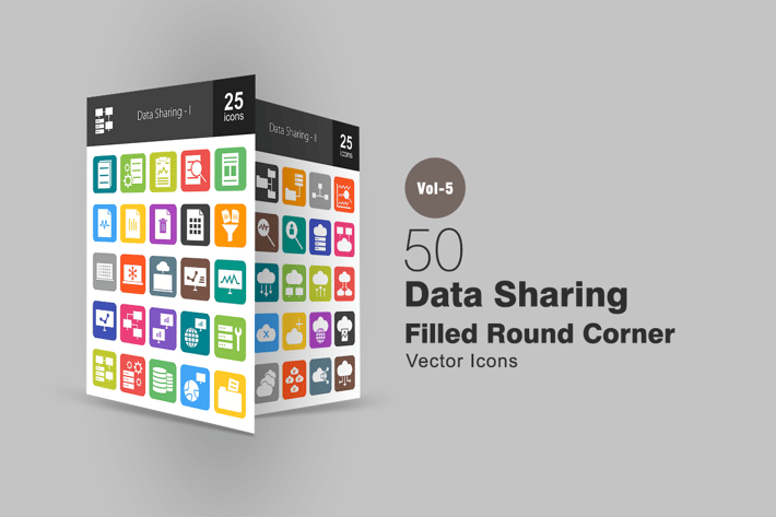50 Data Sharing Flat Round Corner Icons