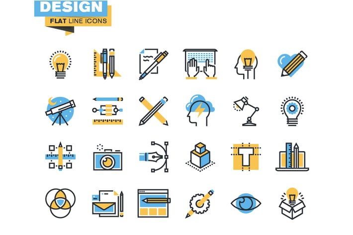 Flat line colorful icons collection