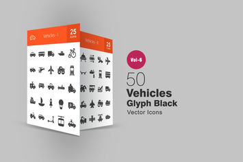 50 Vehicles Glyph Icons