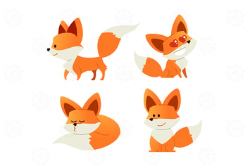 Fox- modern vector set of flat illustrations.