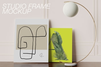 Frame Mockup with frameless canvas on floor 