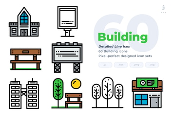 60 Building Icons - Detailed Line Icon