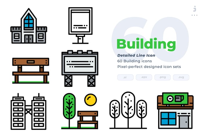 60 Building Icons - Detailed Line Icon