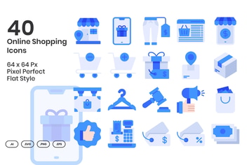 40 Online Shopping Icons Set - Flat