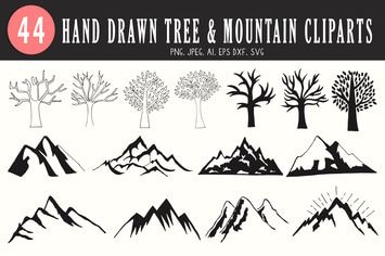 40+ Tree & Mountain Handmade Cliparts
