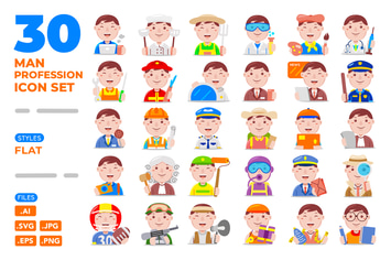 Man Profession Icon Set (Flat)
