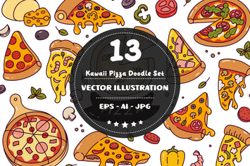 Kawaii Pizza Doodle Set