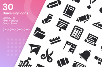 30 University Icons Set - Glyph