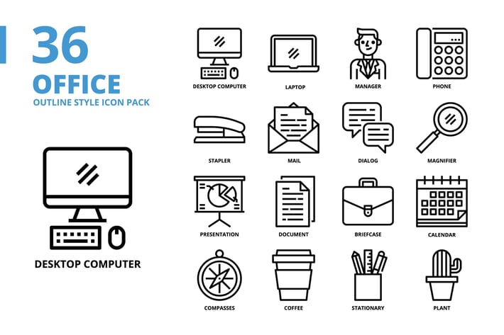Office Outline Style Icon Set