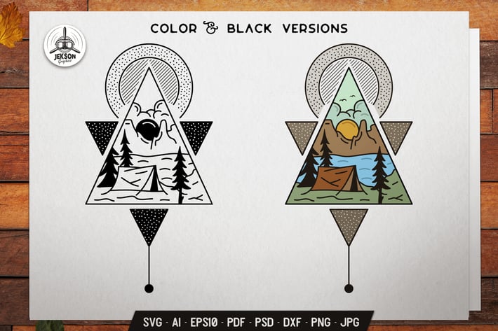 Sacred Geometry Badge Design. Camping Line Art
