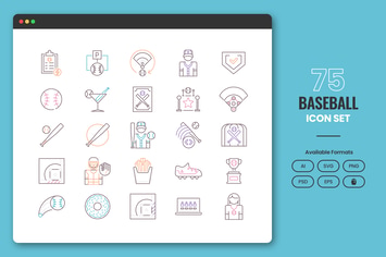 75 Baseball Line Icons