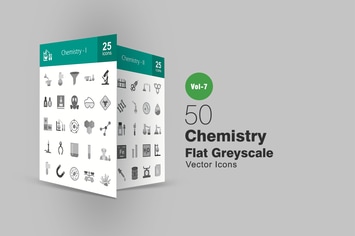 50 Chemistry Flat Greyscale Icons