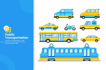 Public Transportation Vector Illustration Set