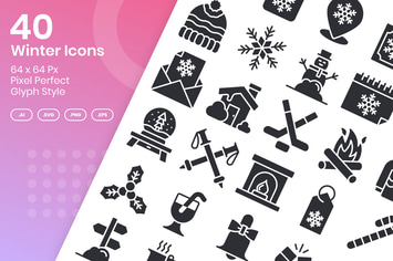 40 Winter Icons Set - Glyph