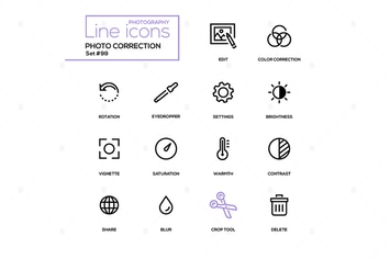Photo correction - modern line design icons set