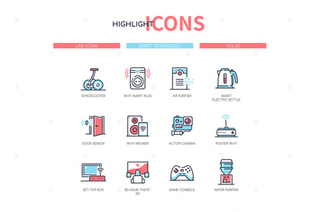 Smart technology - line design style icons set