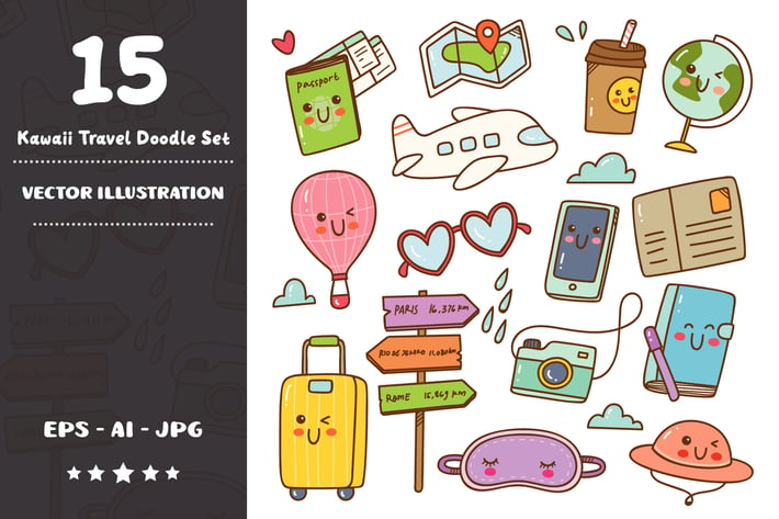 Kawaii Travel Doodle Set