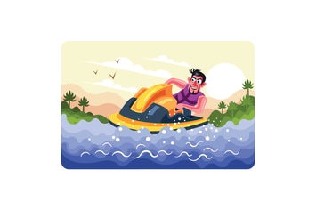 Man Rides a Jet Ski Vector Illustration