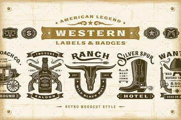 Vintage Western Labels and Badges Set