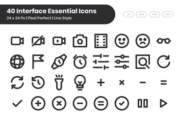 40 Interface Essential Icons Set - Line