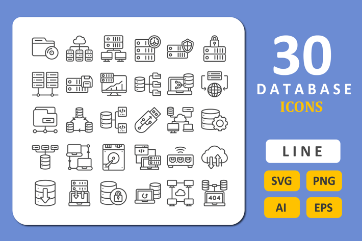 30 Database Icons - Line