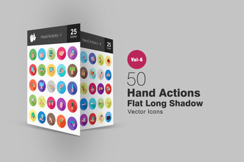50 Hand Actions Flat Shadowed Icons