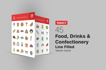 45 Food, Drinks & Confectionery Filled Line Icons