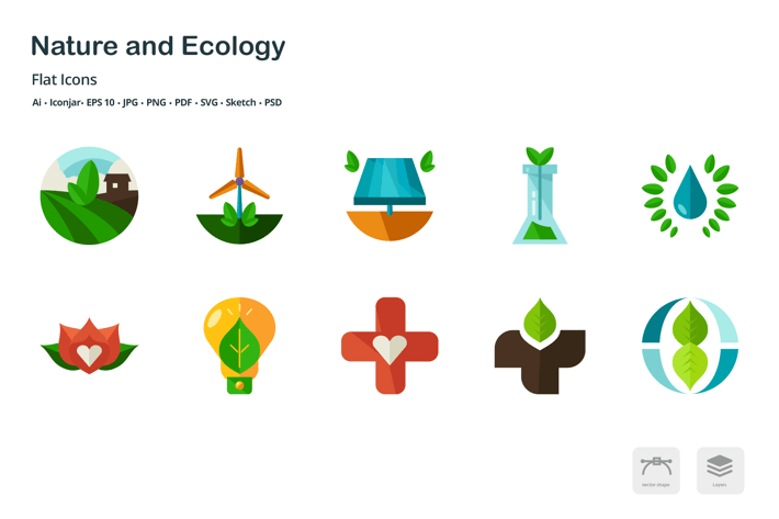 Nature and Ecology Flat Colored Icons