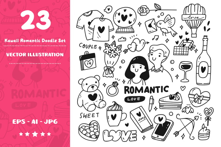 Kawaii Romantic Doodle Set