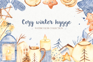 Watercolor Cozy winter Hygge