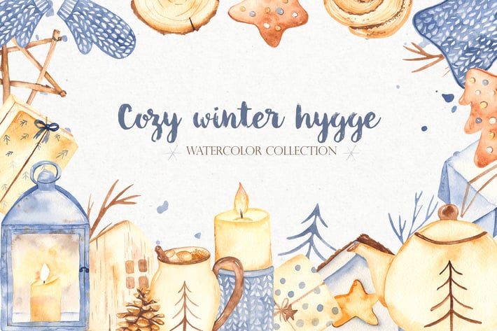 Watercolor Cozy winter Hygge