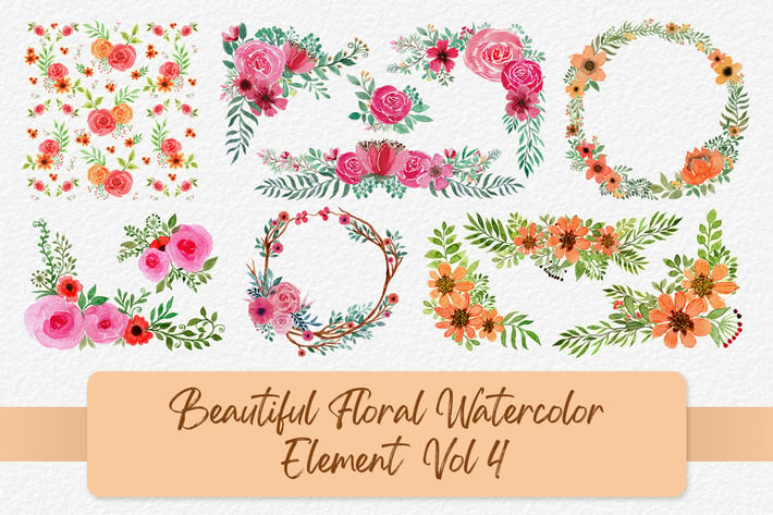 Beautiful Floral Watercolor Elements Vol 4