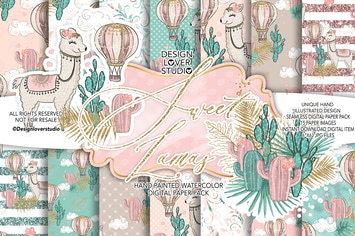 Sweet Lamas digital paper pack