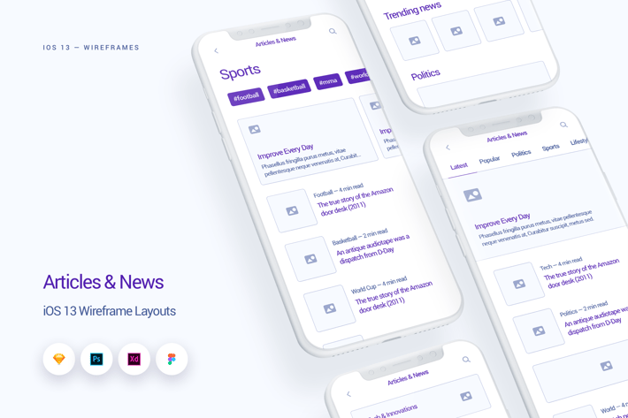 News & Articles - iOS 13 Wireframe Kit