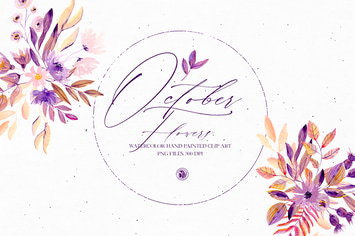 Watercolor set - October Flowers