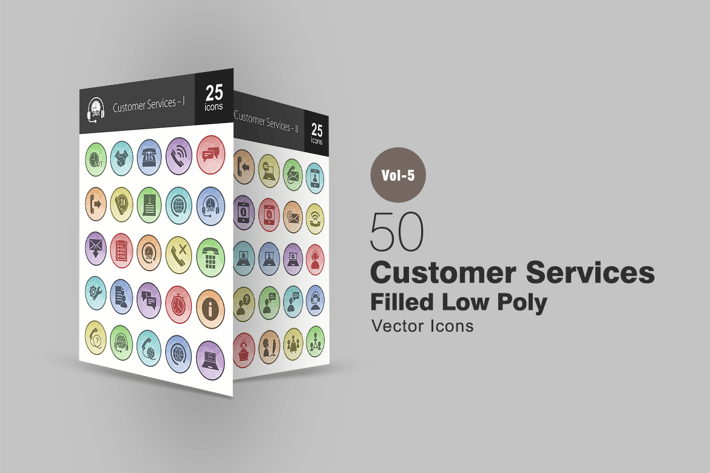 50 Customer Services Filled Low Poly Icons