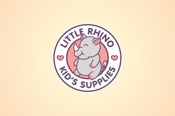 Cartoon Cute Baby Rhinoceros Mascot Emblem Logo
