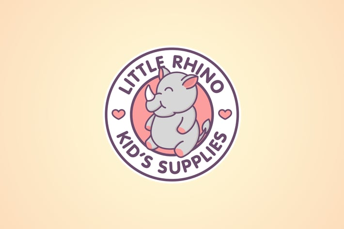 Cartoon Cute Baby Rhinoceros Mascot Emblem Logo