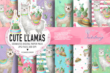 Cute Lama digital paper pack