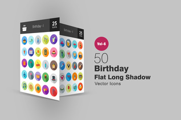 50 Birthday Flat Shadowed Icons