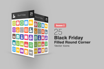 25 Black Friday Filled Round Corner Icons