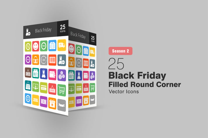 25 Black Friday Filled Round Corner Icons