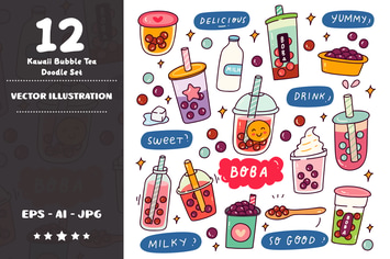 Kawaii Bubble Tea Doodle Set