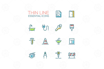 Home, Road Repair - Thin Line Icons Set